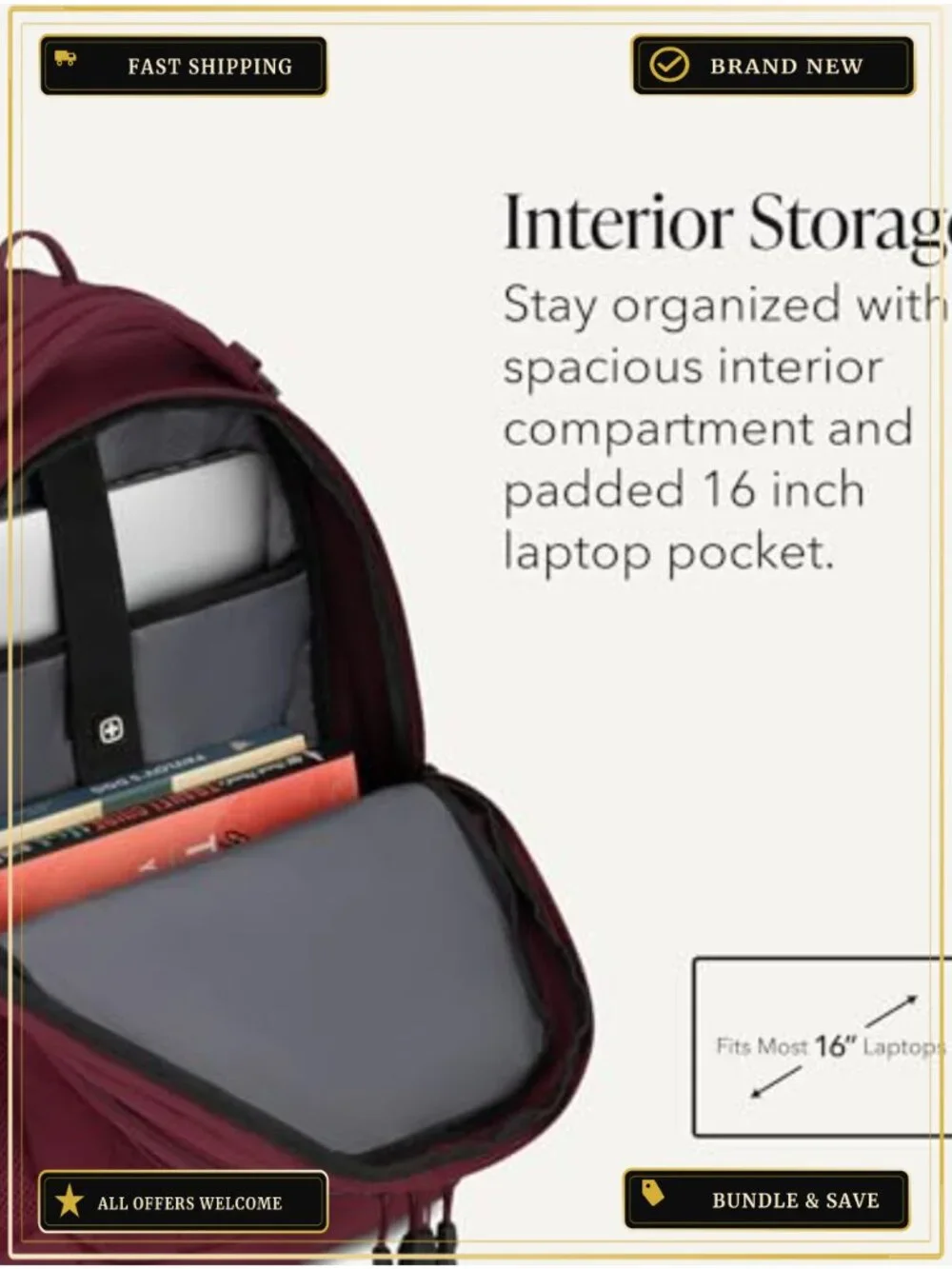 16 Inch Laptop Backpack with Tablet Pocket and Water Bottle Holders